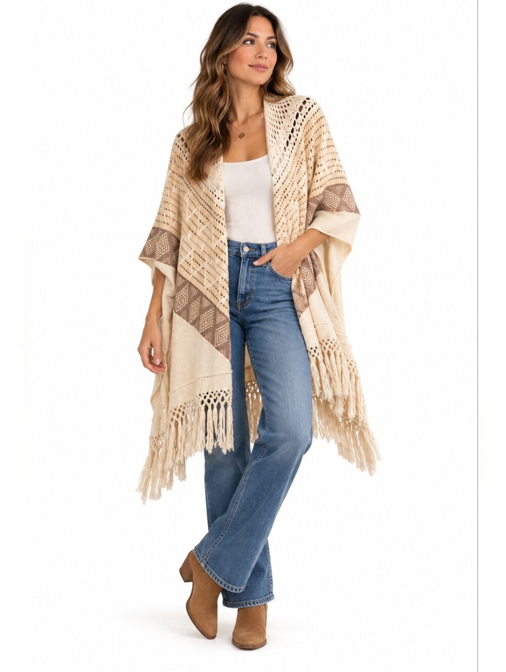 Moth Anthropologie Calipatria Crochet Fringe Poncho Cardigan OS